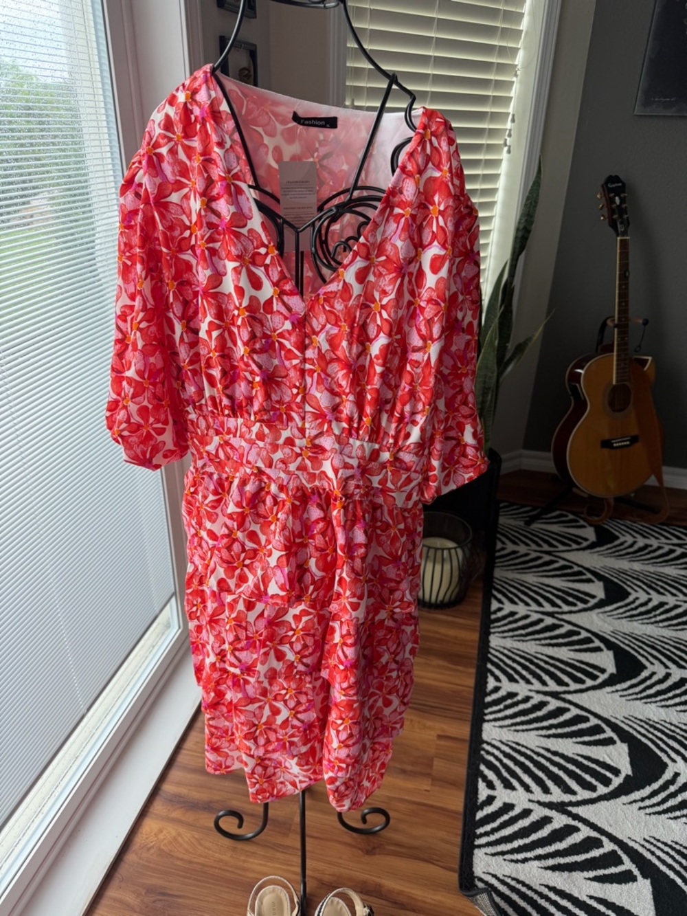 Floral V-Neck Ruffle Tiered Dress in Red